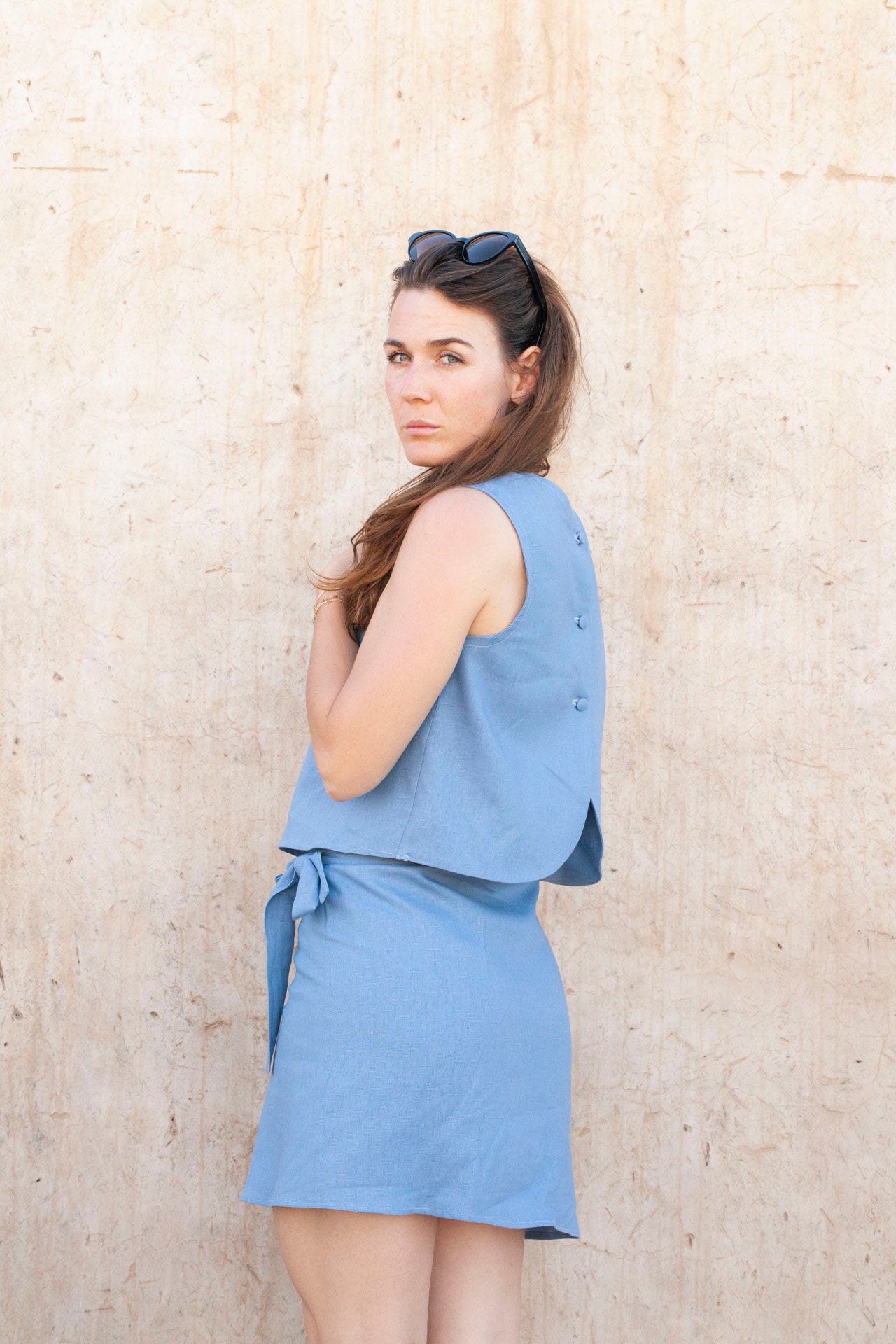 linen skirt - ELLA - blue
