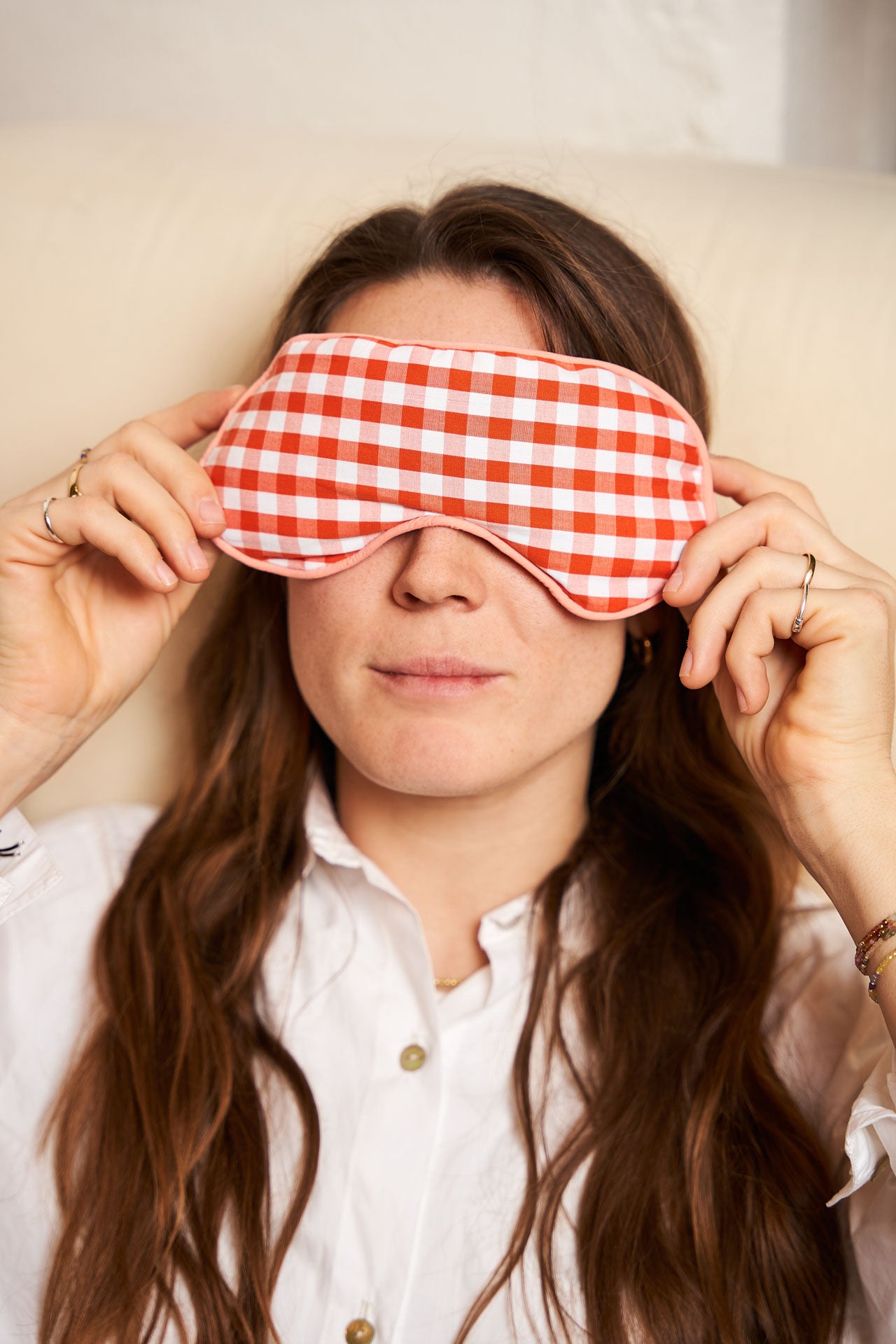 eye mask - RAHA - checked - orange/salmon