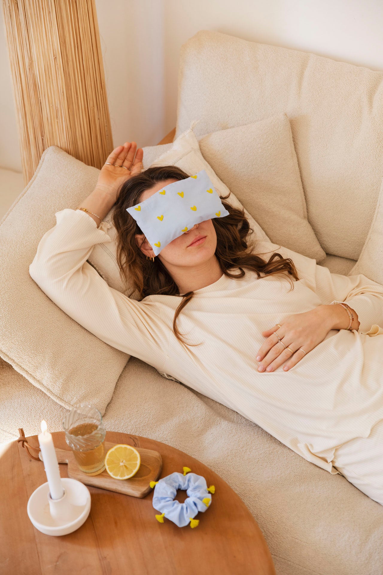eye pillow - RAHA hearts - light blue