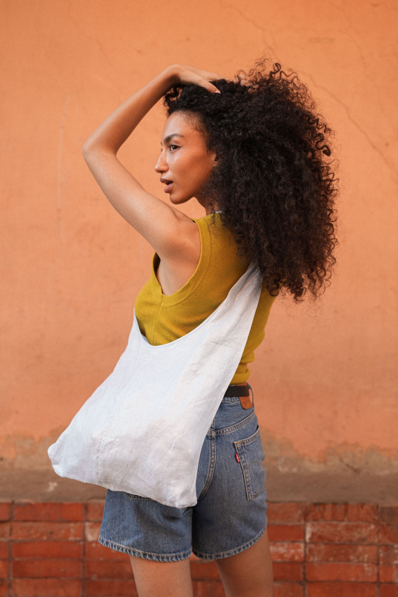 bag - LATIFA linen - blue metallic