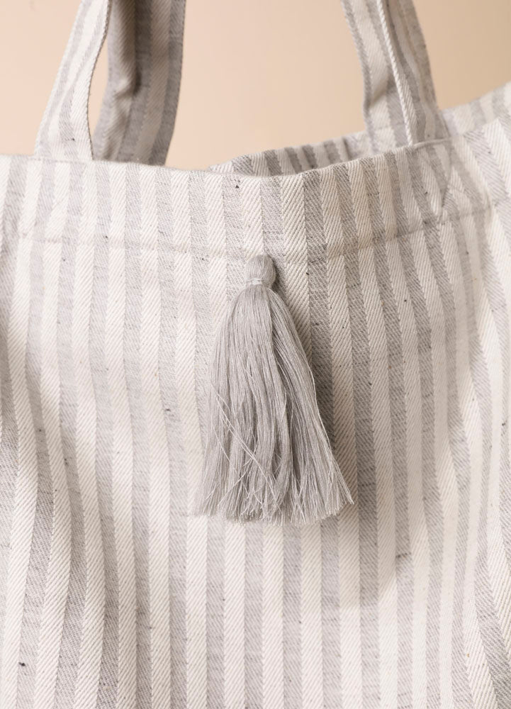bag - NORA - light grey stripes - tassel
