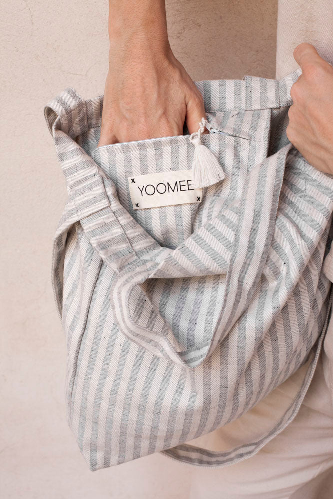 bag - NORA - light grey stripes - tassel