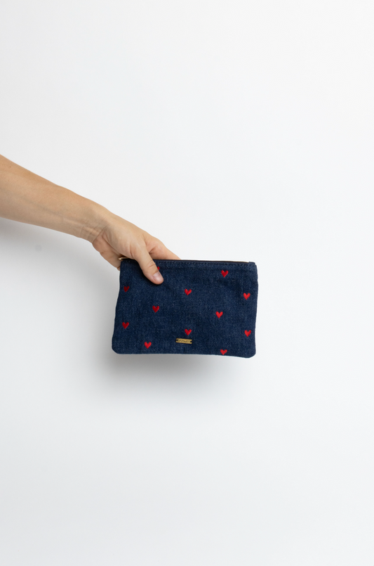 mini pouch - MOUHIM denim - hearts