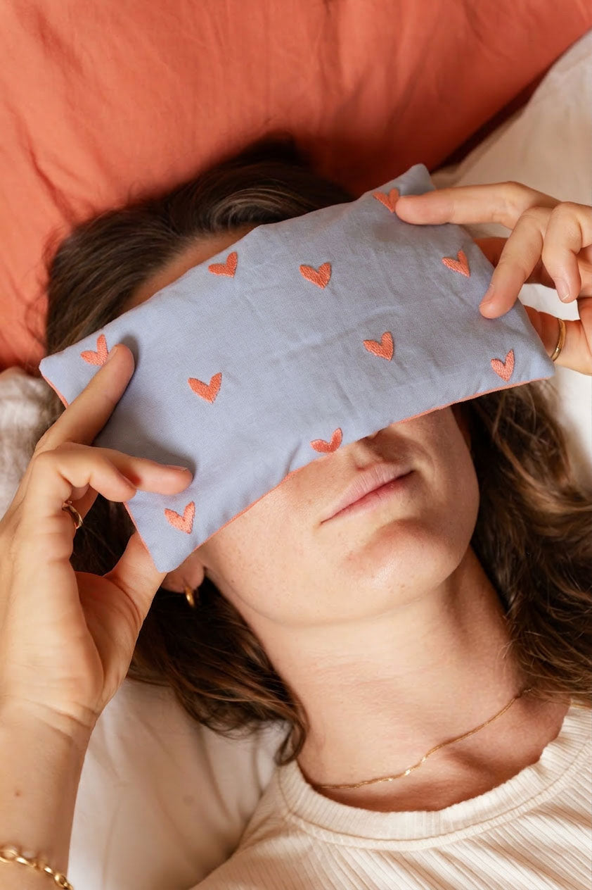 eye pillow - RAHA hearts - blue/coral