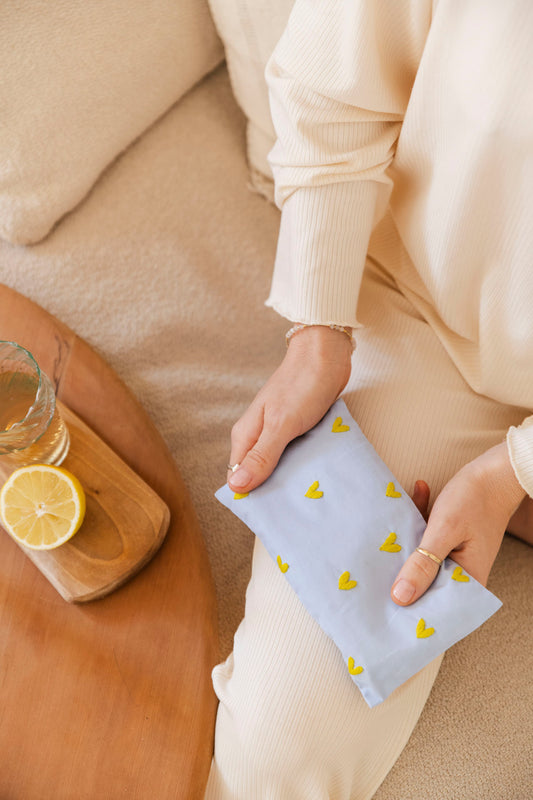 eye pillow - RAHA hearts - light blue