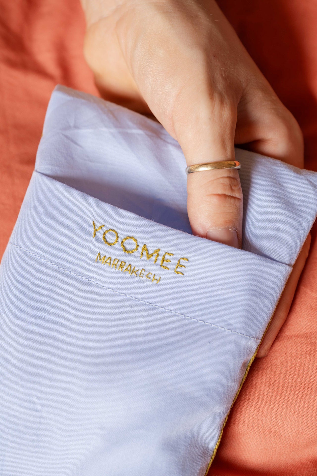 eye pillow - RAHA embroidery - coral
