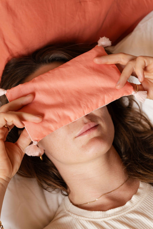 eye pillow - RAHA tassels - coral/rose