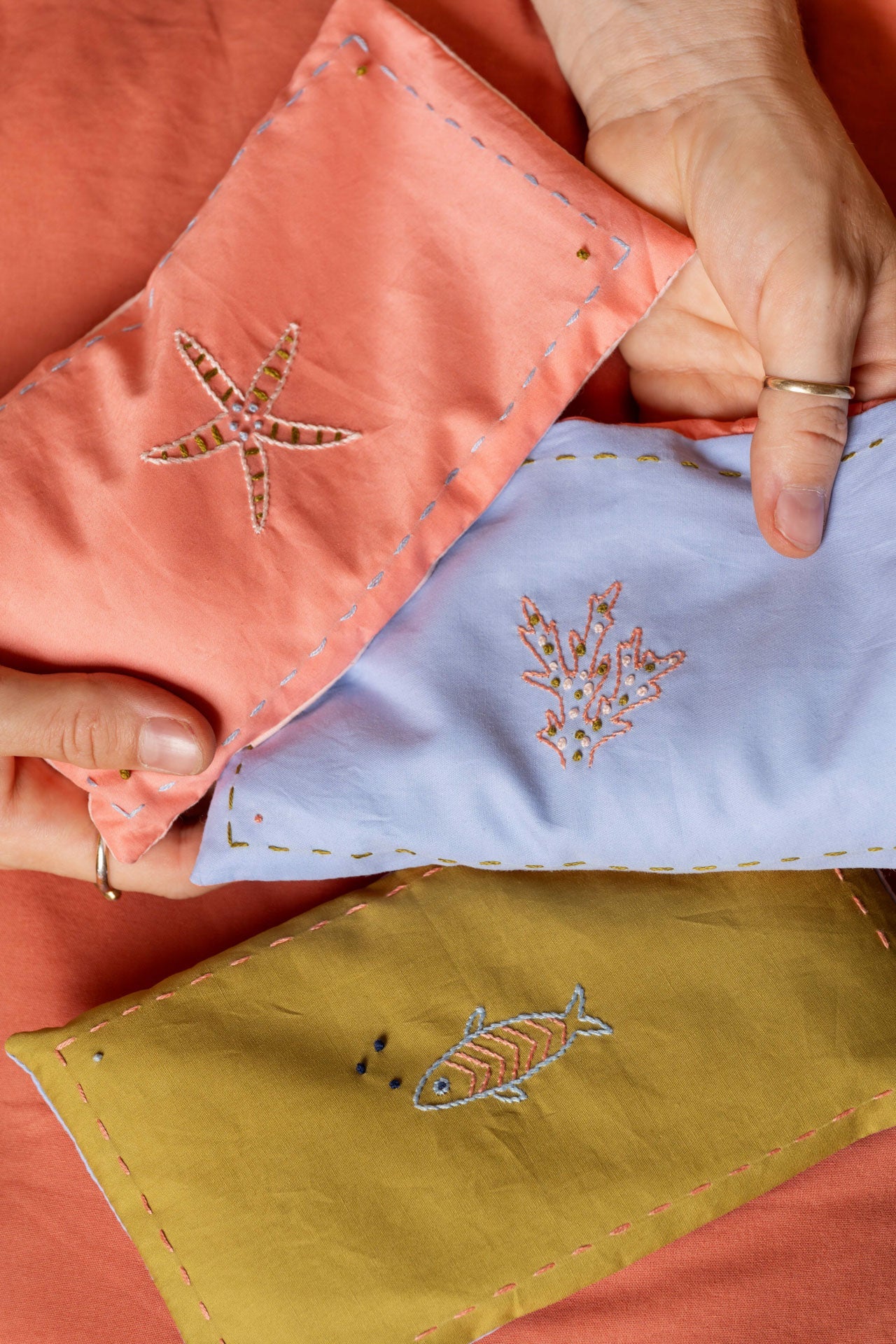 eye pillow - RAHA embroidery - fish