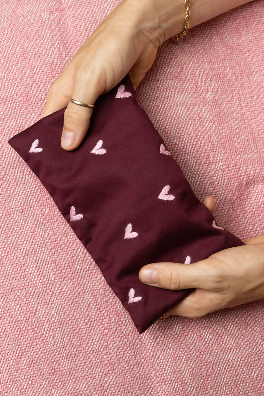 eye pillow - RAHA hearts - bordeaux