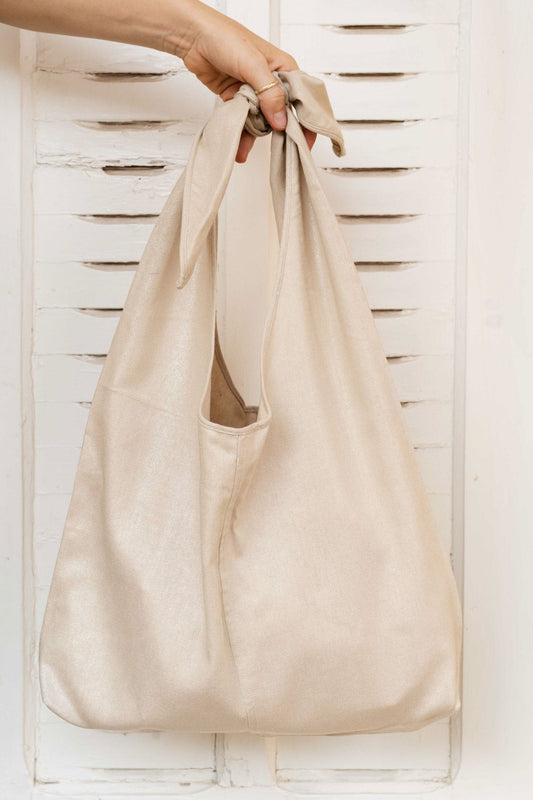 bag - LATIFA linen - creme metallic