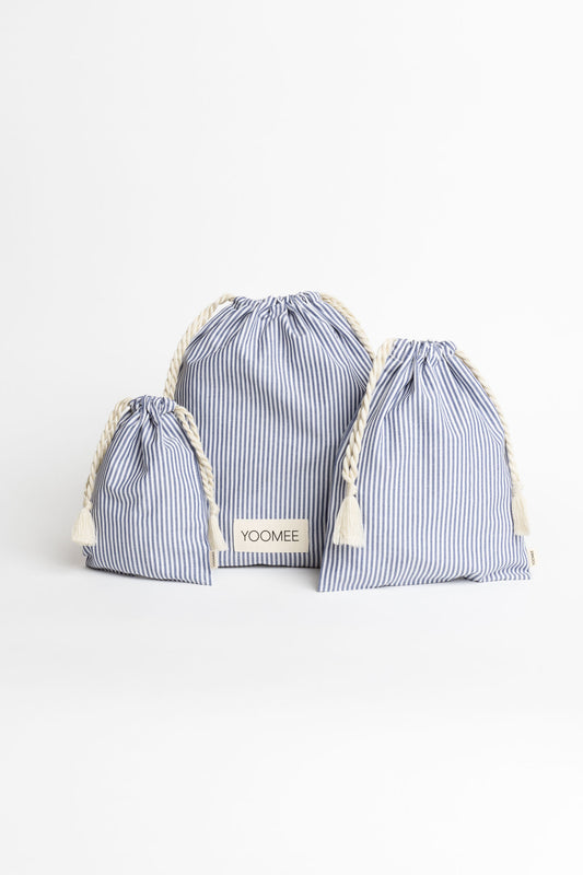 present pouch - FAHRA - lines blue