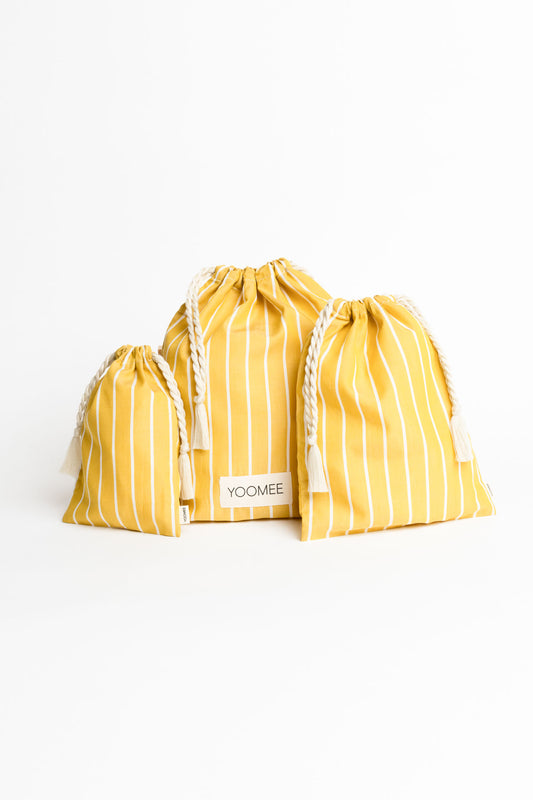 present pouch - FAHRA - lines yellow