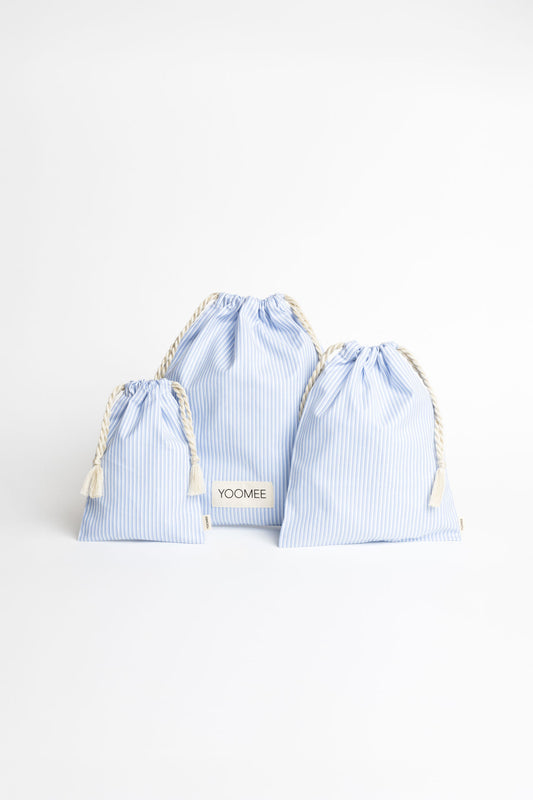 present pouch - FAHRA - lines light blue