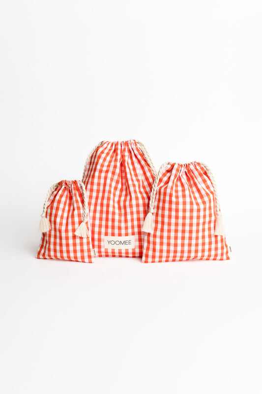 present pouch - FAHRA - checked orange