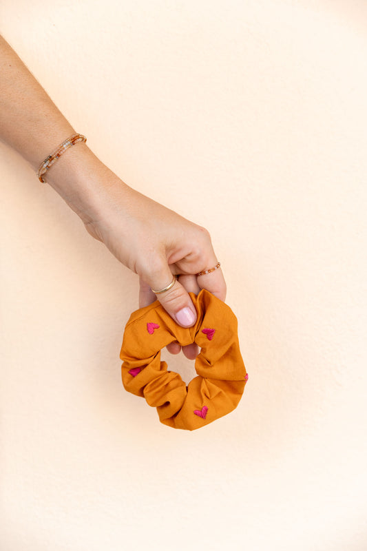 scrunchie - MEDINA cotton - orange hearts