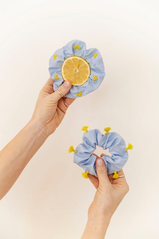 scrunchie - MEDINA cotton - light blue tassel
