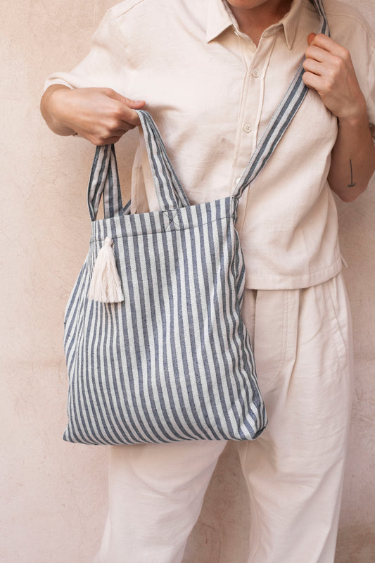 bag - NORA - blue stripes - tassel