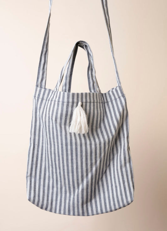 bag - NORA - blue stripes - tassel