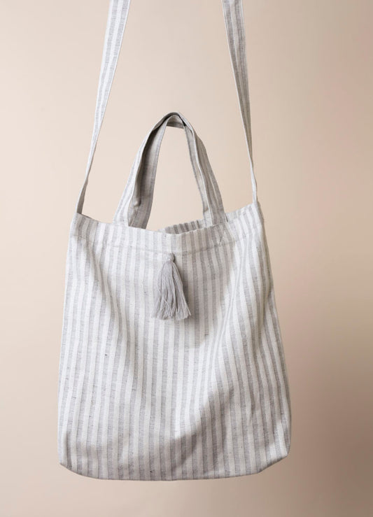 bag - NORA - light grey stripes - tassel